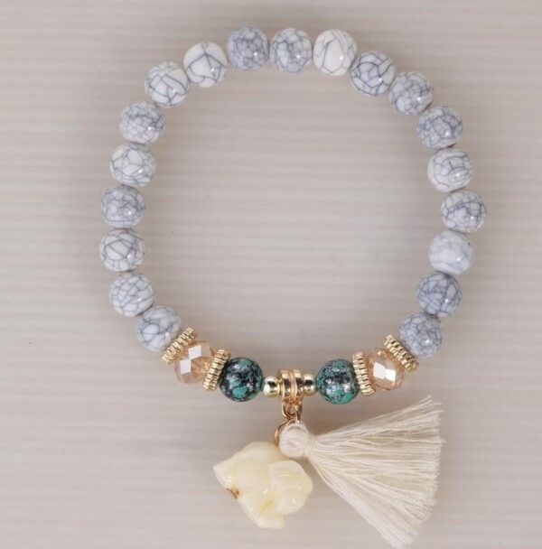 3-Piece Stone and Wood Beads Elephant Charm Boho Bracelet Set - Image 4