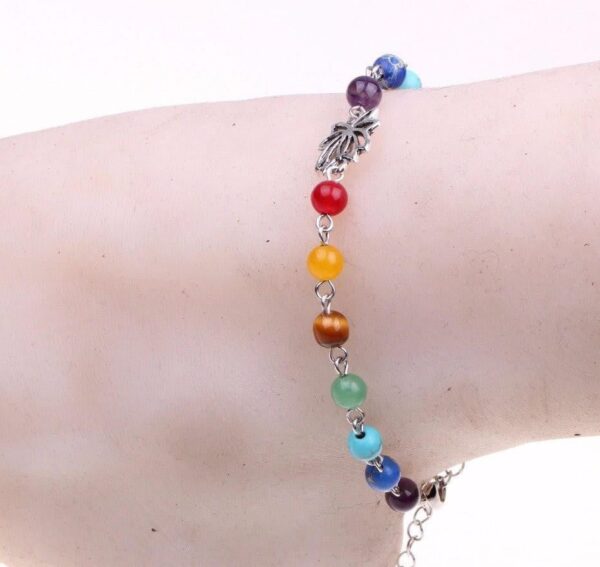 Adjustable Silver Lotus 7 Chakra Natural Stones Anklet - Image 5