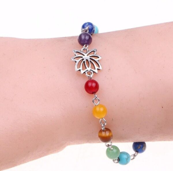 Adjustable Silver Lotus 7 Chakra Natural Stones Anklet - Image 6