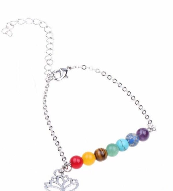 Adjustable Silver Lotus Charm 7 Chakra Natural Stones Bracelet Anklet - Image 5