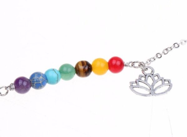 Adjustable Silver Lotus Charm 7 Chakra Natural Stones Bracelet Anklet - Image 4