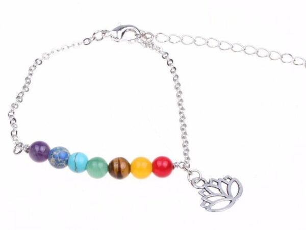 Adjustable Silver Lotus Charm 7 Chakra Natural Stones Bracelet Anklet - Image 6