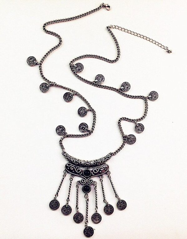 Antique Bohemian Silver Tassels Coin Necklace - Image 5