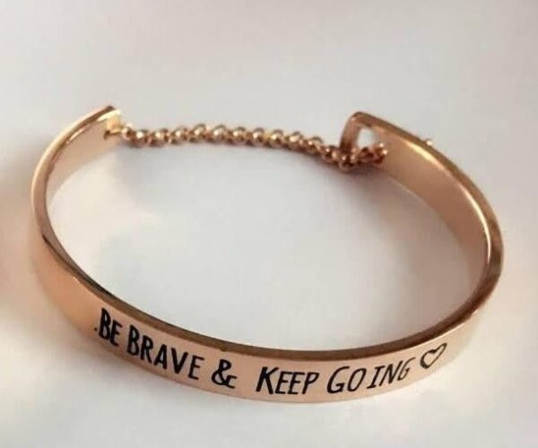 Be Brave and Keep Going Inspirational Cuff Bracelet With Safety Chain - Image 5