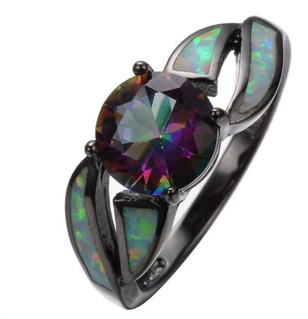Black Gold Filled Mystic Cubic Zirconia Fire Opal Ring - Image 3