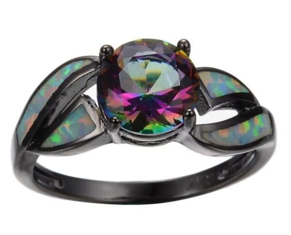 Black Gold Filled Mystic Cubic Zirconia Fire Opal Ring - Image 4