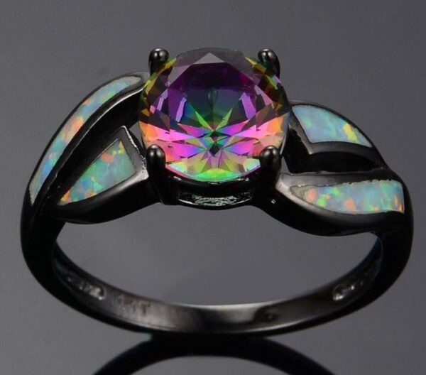 Black Gold Filled Mystic Cubic Zirconia Fire Opal Ring - Image 2