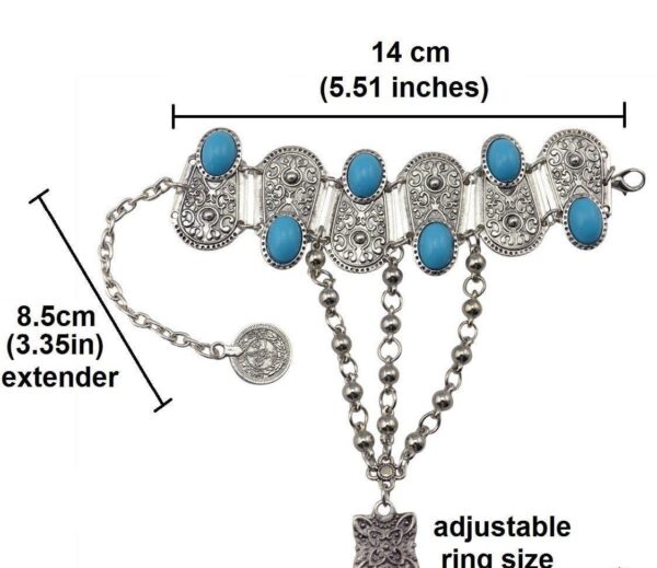 Bohemian Silver Coin Charm Flower Ring Hand Chain - Image 6