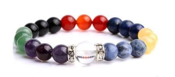Clear Crystal Focal Bead 7 Chakra Natural Stones Bracelet
