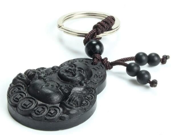 Ebony Wood Smiling Buddha Key Ring - Image 2