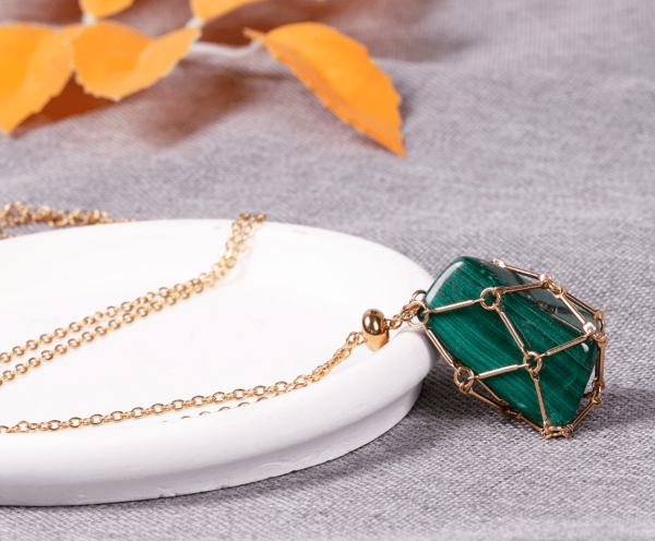 Healing Heart Malachite Net Pocket Necklace