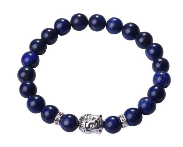 Lapis Lazuli Buddha Bracelet: Silver Plated with Crystal Stud Spacer