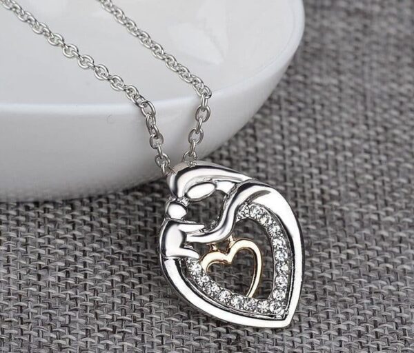 Mother and Child Dangling Heart Crystal Studded Necklace - Image 2