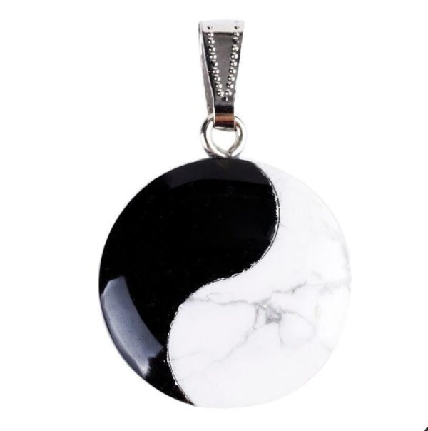 Natural Black Obsidian and White Turquoise Taijitu Yin Yang Pendant - Image 2