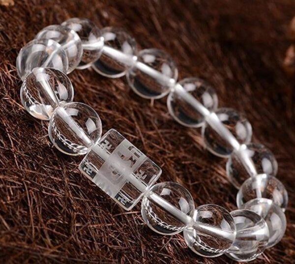 Natural Clear Crystal Beads 6 Syllable Mantra Bracelet - Image 3