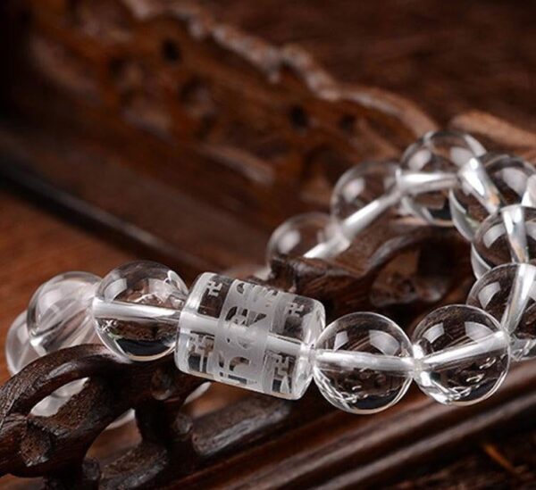 Natural Clear Crystal Beads 6 Syllable Mantra Bracelet - Image 2