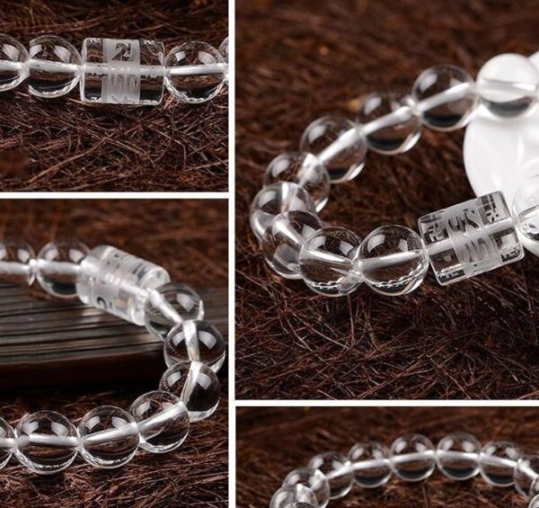 Natural Clear Crystal Beads 6 Syllable Mantra Bracelet - Image 5