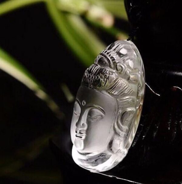 Natural Clear Crystal Carved Guanyin Pendant Necklace - Image 3