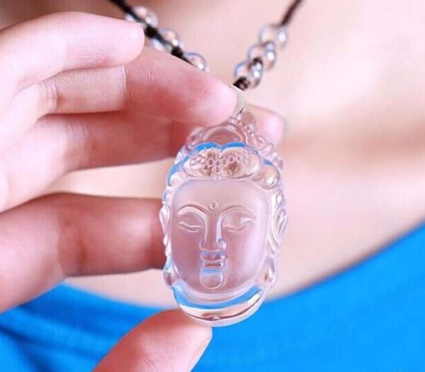 Natural Clear Crystal Carved Guanyin Pendant Necklace - Image 5