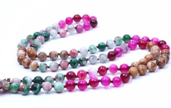 Natural Stone Beads with Owl and Elephant Tassel Charm Knotted Statement Long Necklace - Image 3