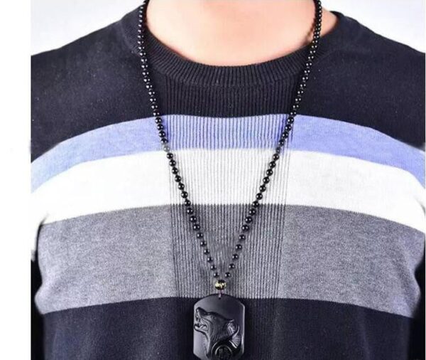 Obsidian Wolf Head Pendant Necklace - Image 5