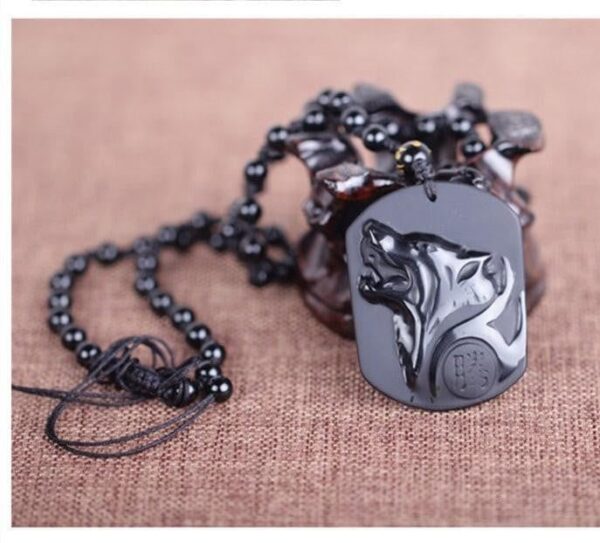 Obsidian Wolf Head Pendant Necklace - Image 6