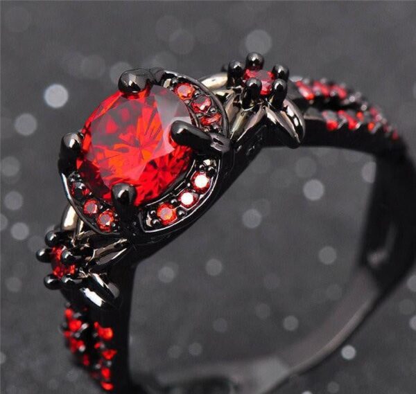 Red Garnet Black Gold Filled Ring