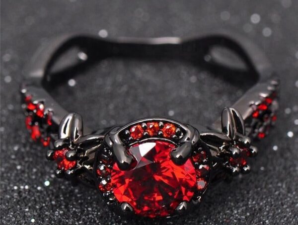 Red Garnet Black Gold Filled Ring - Image 3