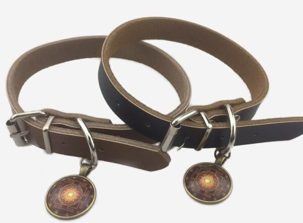 Sacred Sri Yantra Pendant Genuine Leather Pet Collar