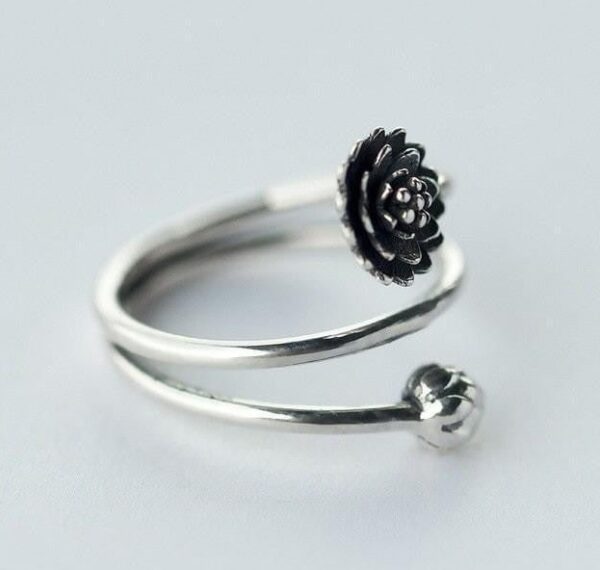 Silver Triple Wrap Lotus Ring - Image 2