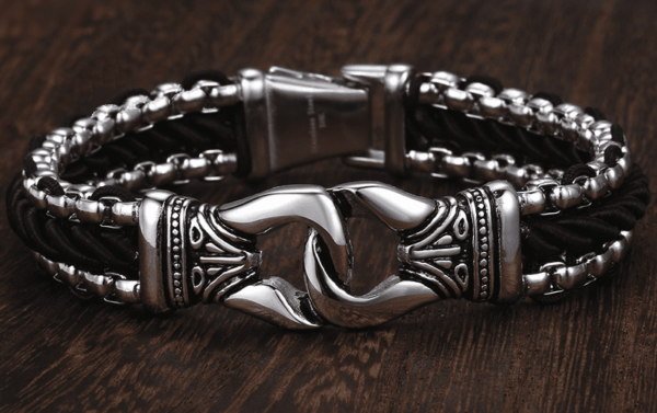 Stainless Steel Aztec Leather Woven Bracelet - Image 4
