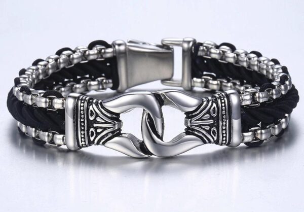 Stainless Steel Aztec Leather Woven Bracelet