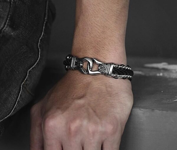 Stainless Steel Aztec Leather Woven Bracelet - Image 3