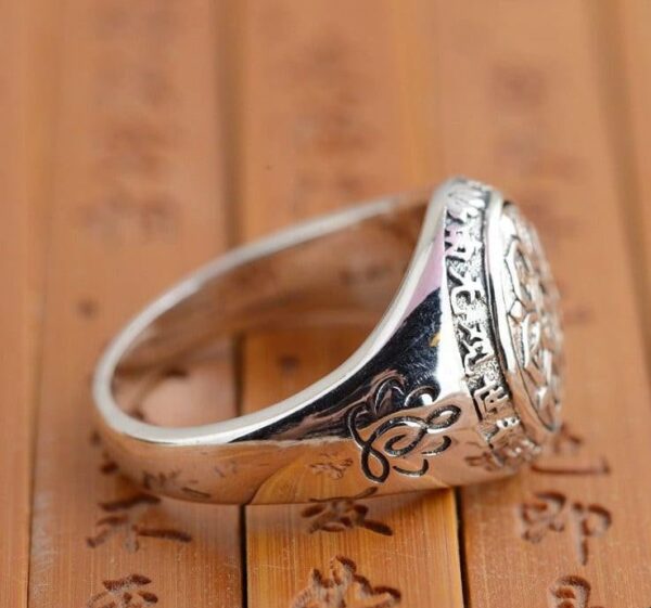 Sterling Silver 6 Syllable Mantra Lotus Signet Ring - Image 4