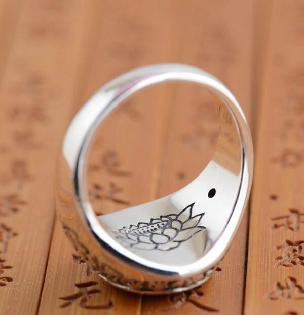 Sterling Silver 6 Syllable Mantra Lotus Signet Ring - Image 7