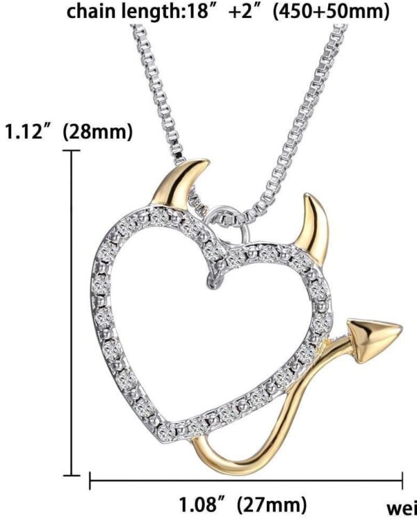 Two Tone Gold and Silver Plated Devil Sweetheart Pendant Necklace - Image 2